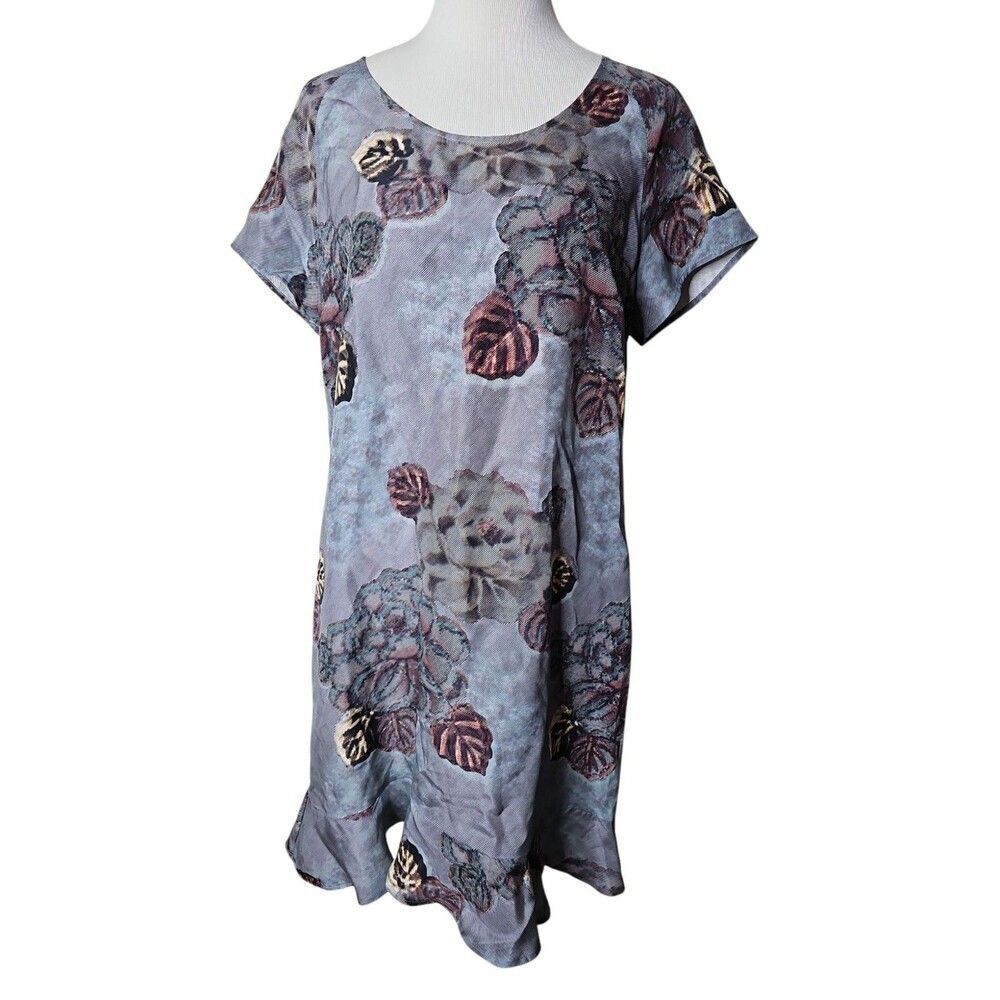 GARNET HILL Olivia Silk Dress Textured Floral Short Sleeved Ruffle Hem Size‎ 10